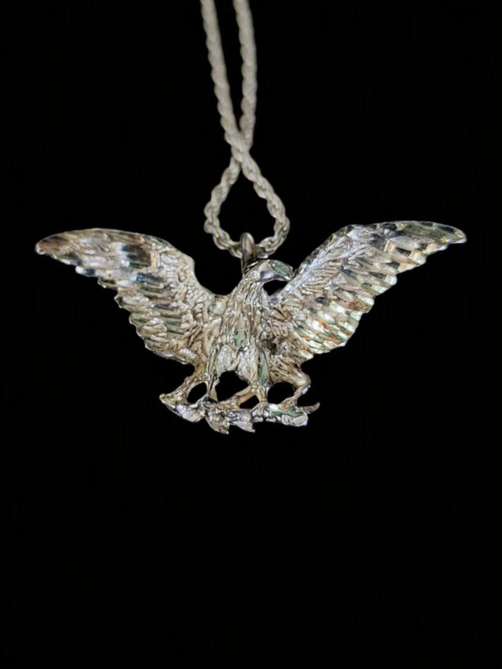 VTG 90s 925 Sterling Silver Diamond Cut Eagle Pendant Necklace Made In Italy 19”